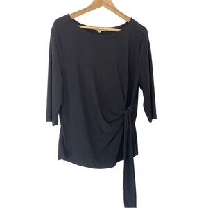 JOIE DE VIVRE CHIC BLACK JERSEY TOP/BLOUSE WITH WAISTS TIE DETAIL, XL